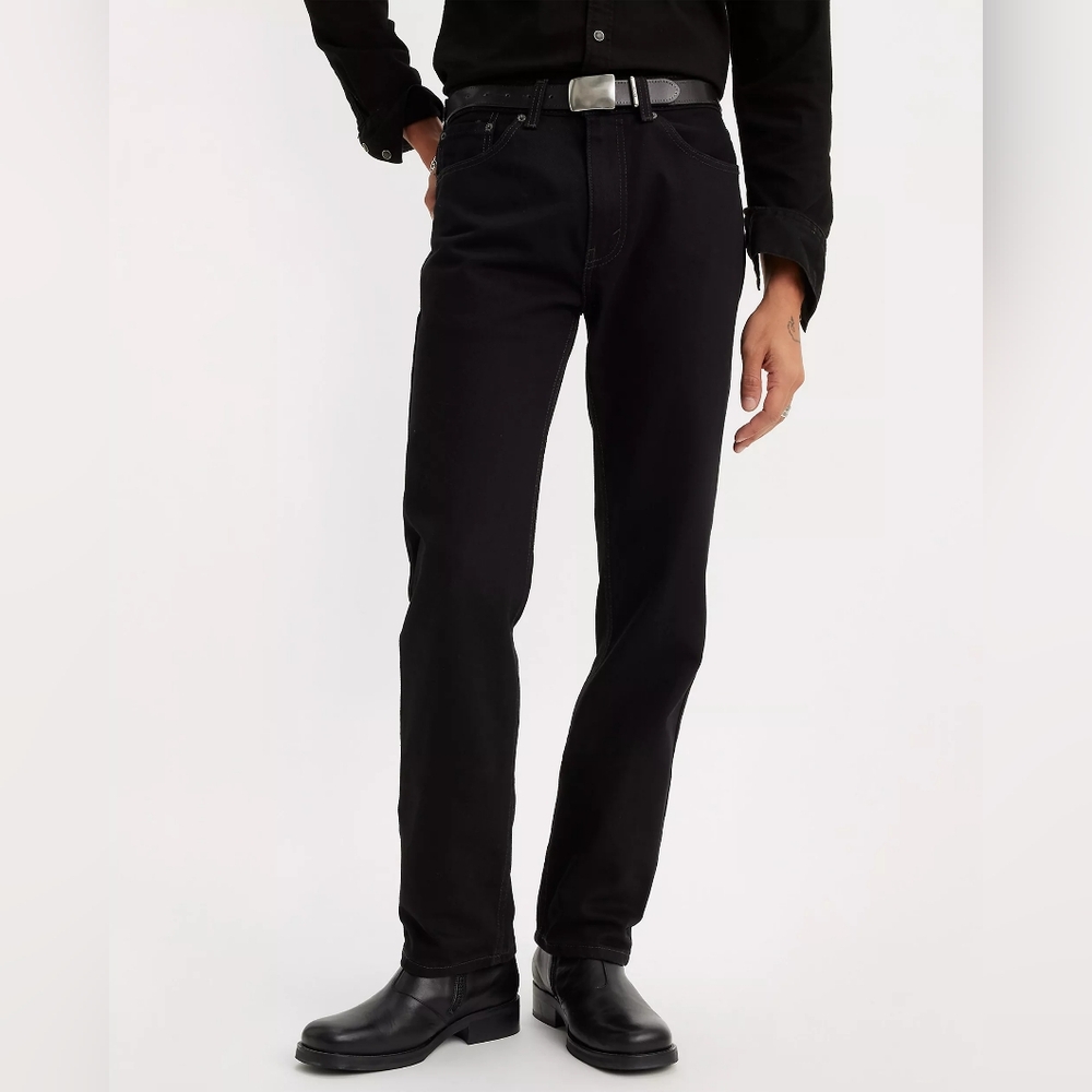 Mens 32x32 Classic Black Levi 505 Regular Fit Denim Jeans